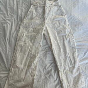 American Eagle White Wide Leg Linen Pants
